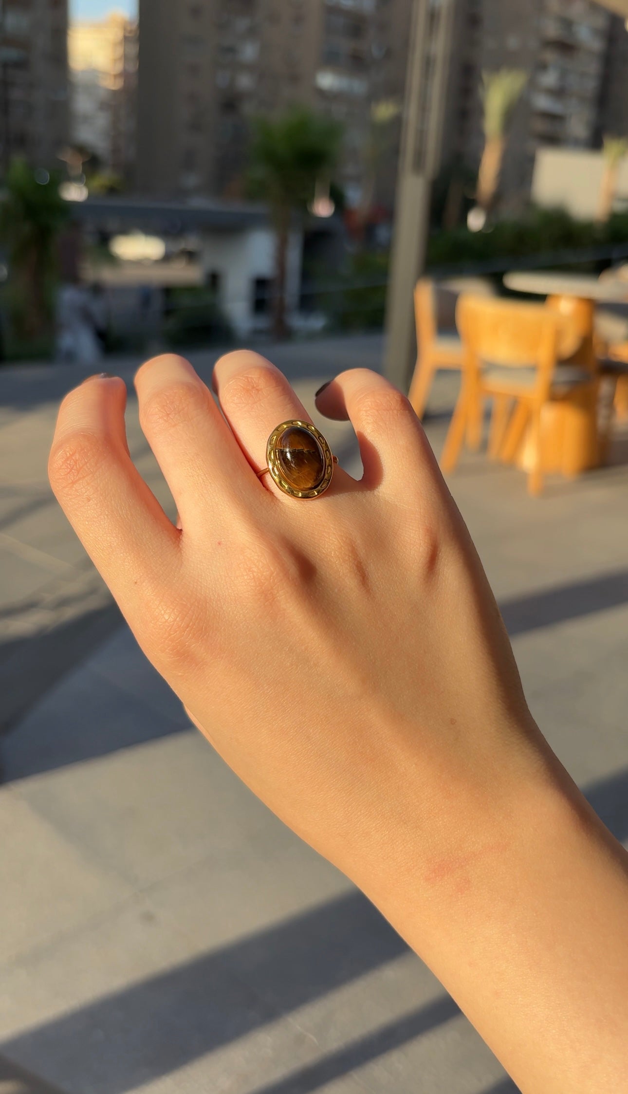 Tiger-eye stone ring